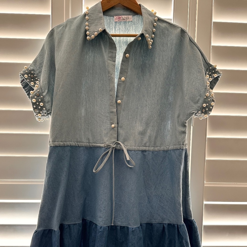 Multi colored denim dress with jewels